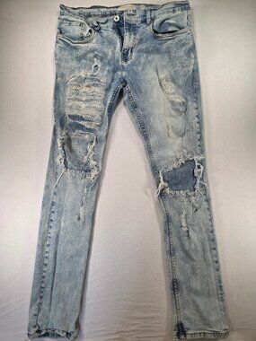 Evolution In Design Jeans Mens 36x32 Acid Wash Slim Fit Biker Grunge Distressed